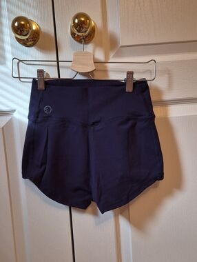 Women's Navy High-Rise Athletic Shorts with Hidden Pocket